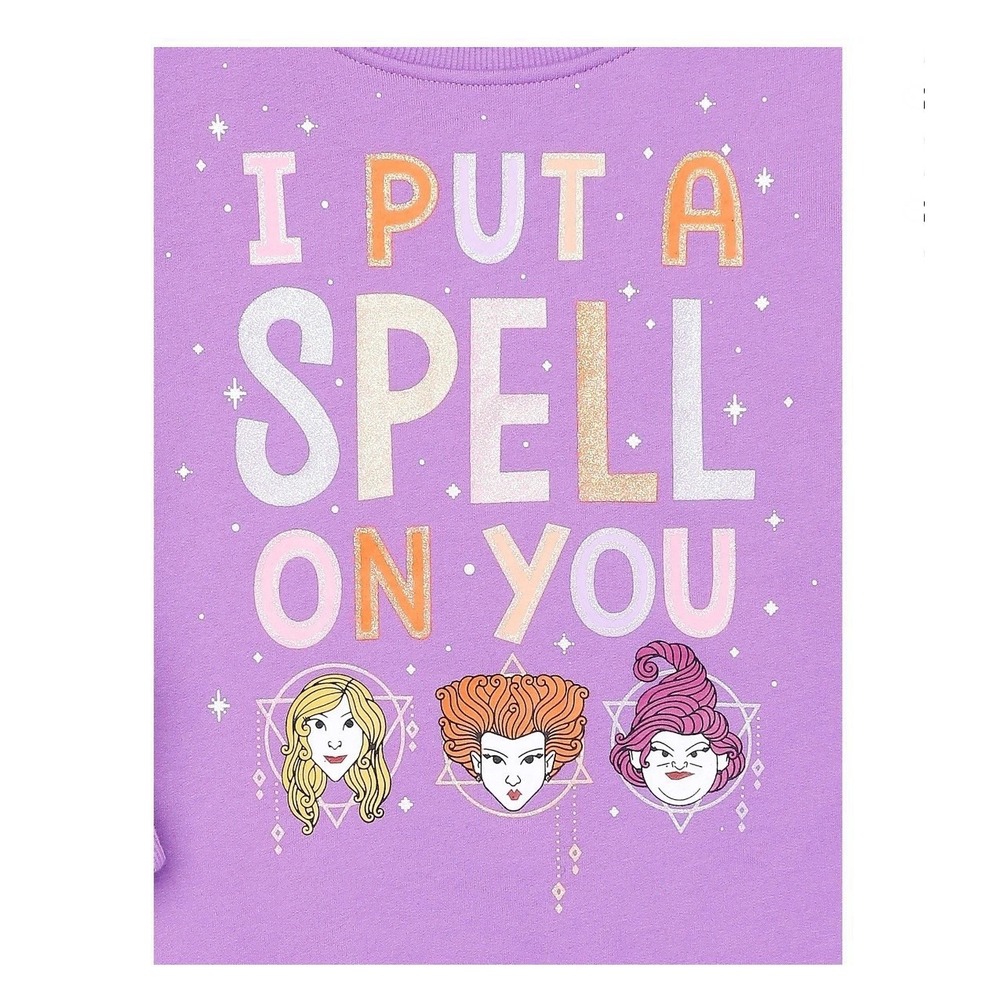 NWT Disney Hocus Pocus Girls Fleece Sweatshirt Glitter Halloween S (6-6X) Purple - Picture 9 of 10